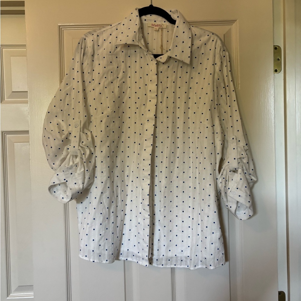 Markel White Polka Dot Button-Down Blouse xxxl